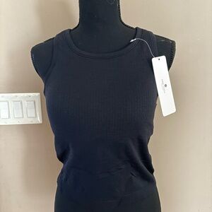 CRZ YOGA Black Ribbed Tank Top